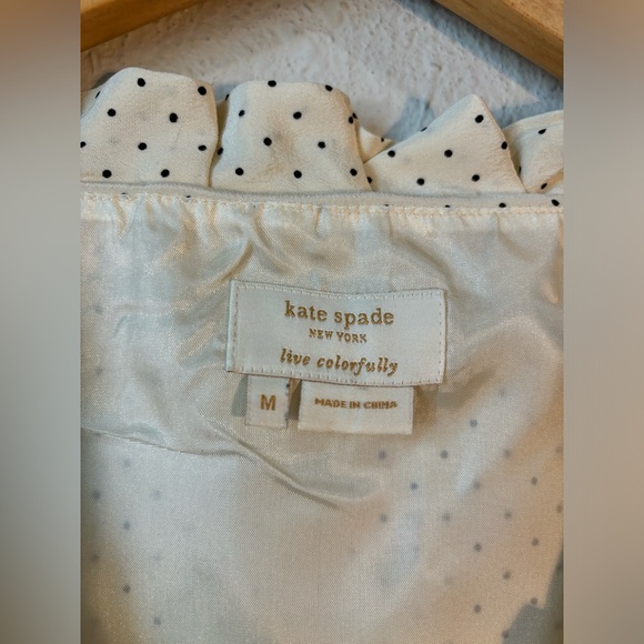 Kate Spade Cream & Black Polka Dot Ruffle Blouse  Size Medium - Picture 3 of 9